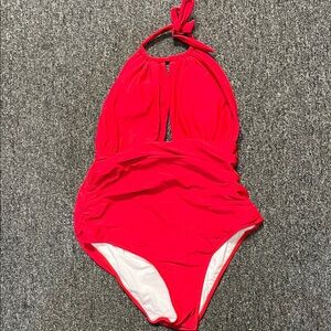 Elegant Red Halter Neck One Piece Swimsuit